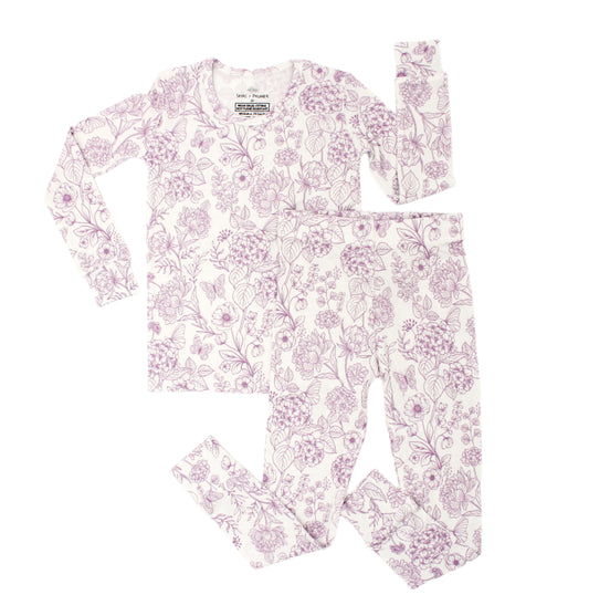 Botanical big kids bamboo pajamas by Shae & Palmer with delicate floral print, ultra-soft breathable two-piece set