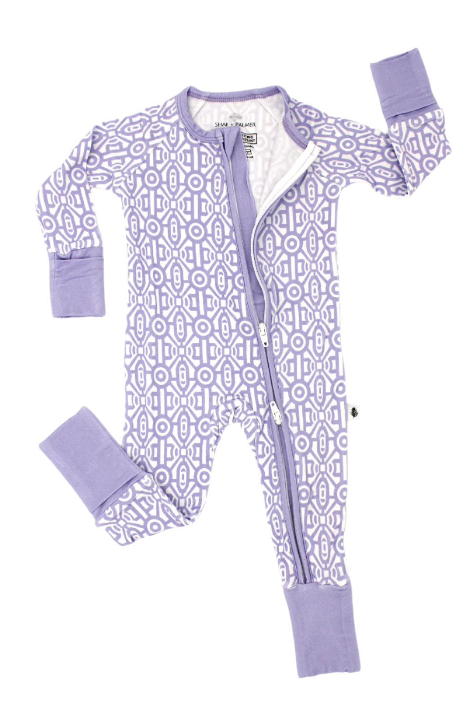 Luxury lavender bamboo baby pajamas from Shae & Palmer’s Gemstone Collection, designed for newborns and infants with eco-conscious materials, breathable comfort, and modern style.