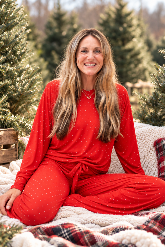 Women's Ruby Dot red Christmas pajamas, soft bamboo holiday matching sleepwear