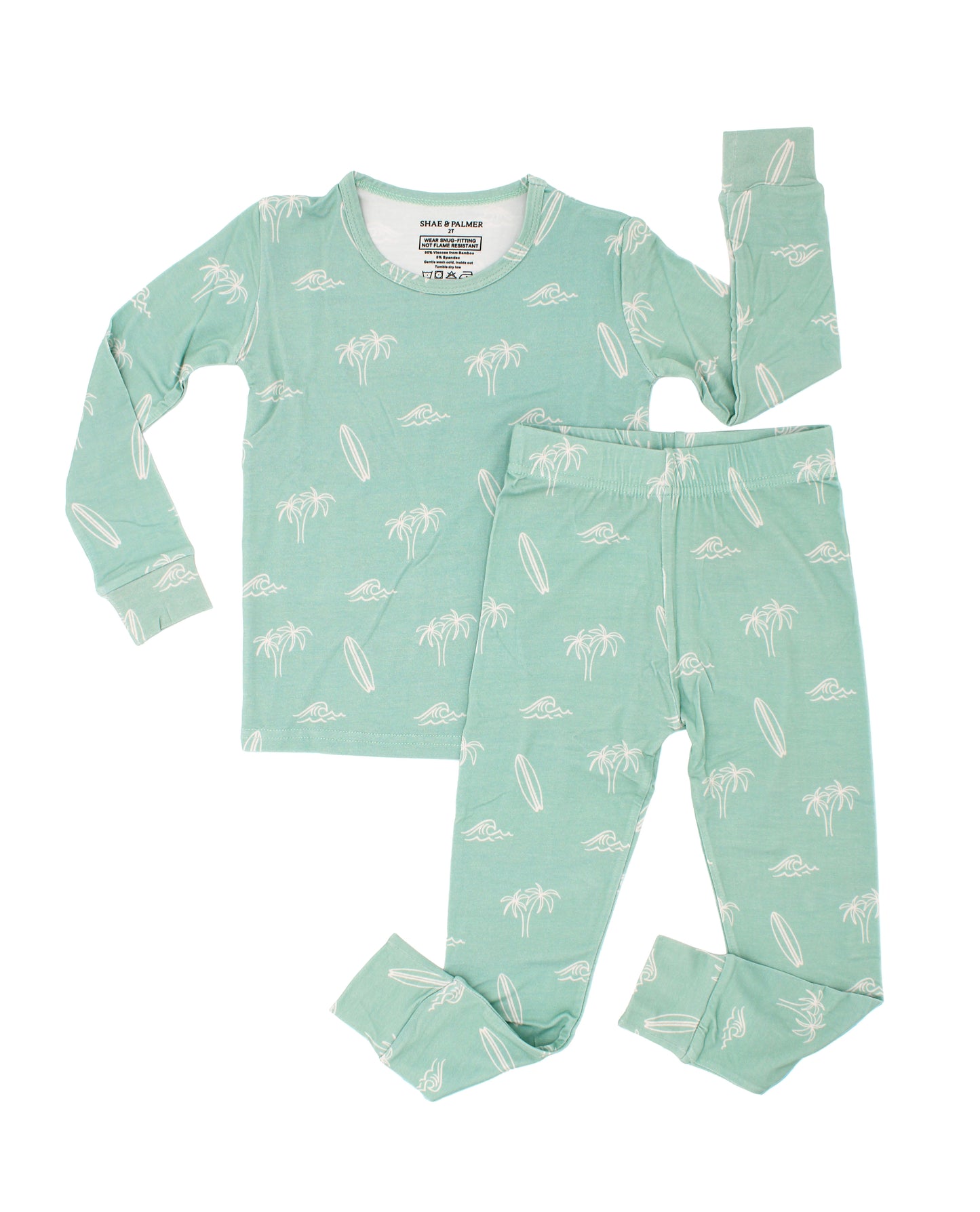 Coastal-inspired big kids bamboo sleepwear in the Surfside Dreams print by Shae & Palmer made from breathable buttery-soft bamboo fabric.