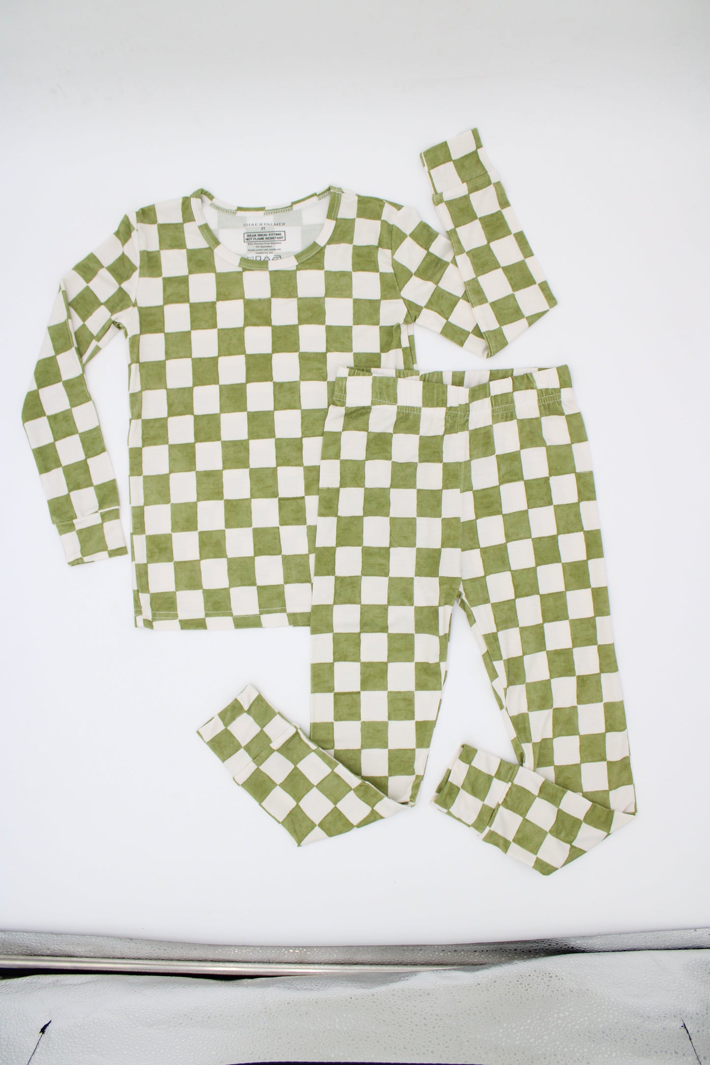 Orchard Checkered Collection | Big Kids Two-Piece Bamboo Pajamas - Green