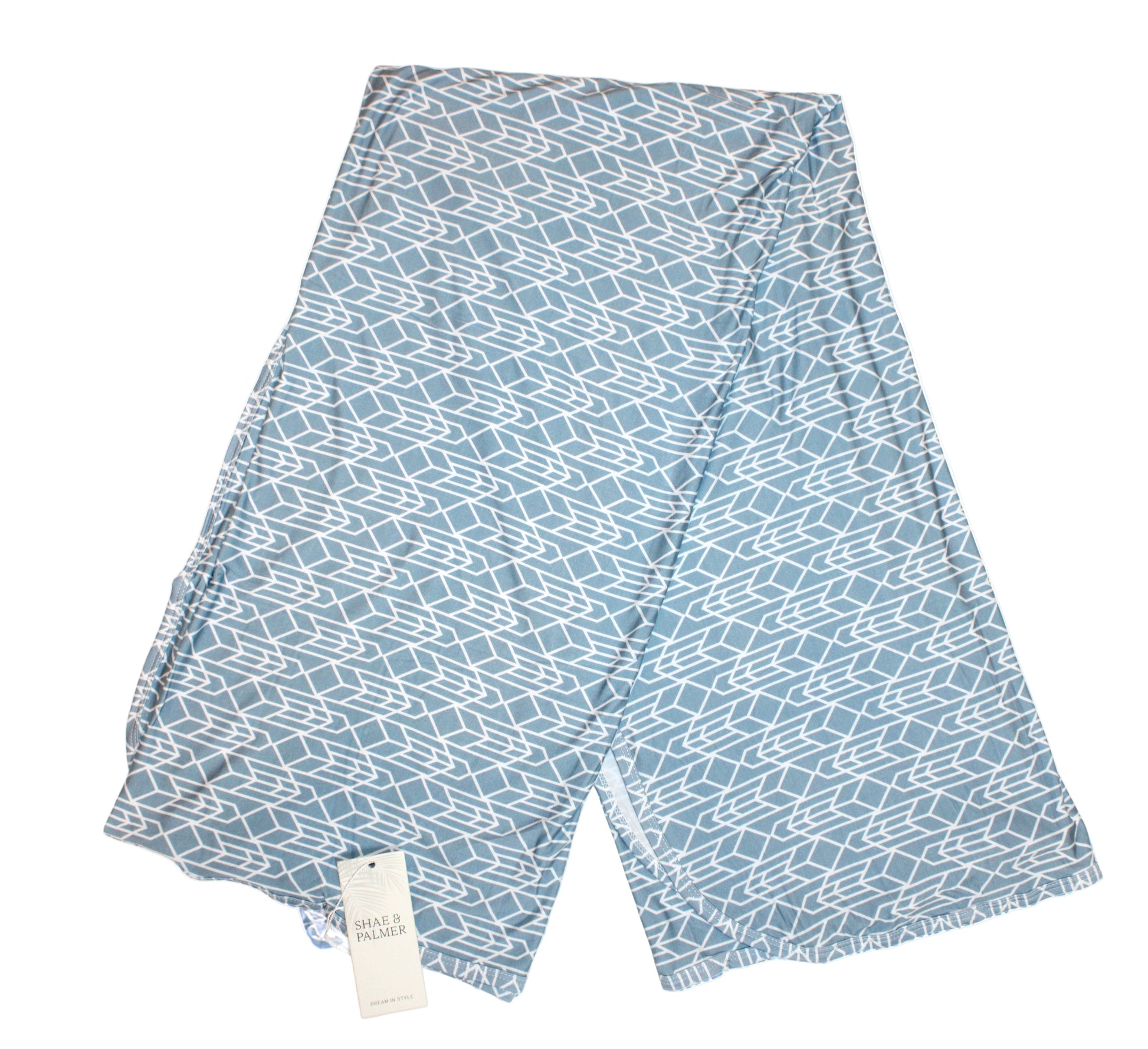 Luxury bamboo baby blanket by Shae & Palmer featuring the Runway print in Stone Blue — ideal for gifting, lounging, or adding a touch of modern style to the nursery.