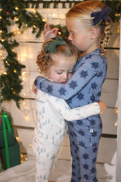 Hanukkah bamboo toddler and kids pajamas in Polar Blue from Shae & Palmer — breathable, sustainable sleepwear perfect for holiday nights and family celebrations.