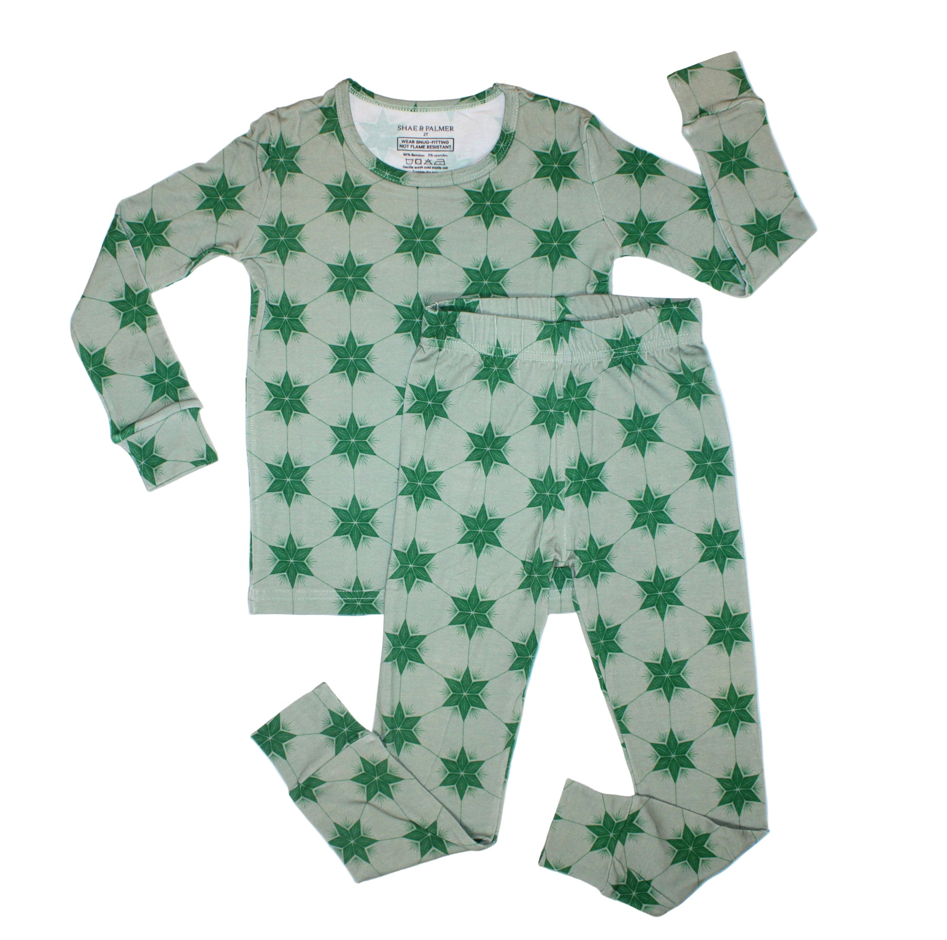 Bamboo toddler PJs in Starry Night Evergreen by Shae & Palmer — luxury sleepwear designed for comfort, sustainability, and festive family moments.