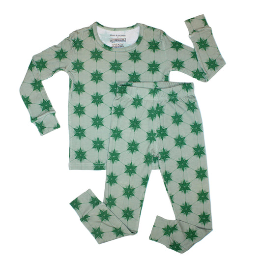 Bamboo toddler PJs in Starry Night Evergreen by Shae & Palmer — luxury sleepwear designed for comfort, sustainability, and festive family moments.