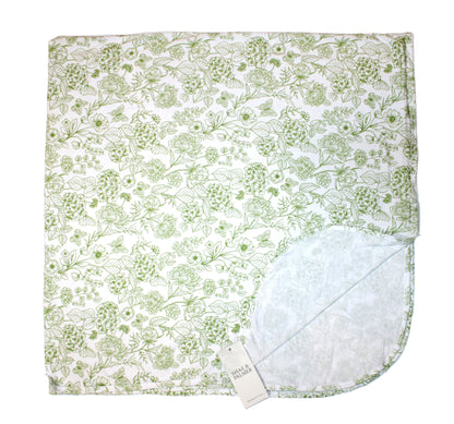 Shae & Palmer Botanical Collection baby blanket in Moss Green — soft bamboo fabric with a delicate floral print inspired by nature and designed for cozy comfort.