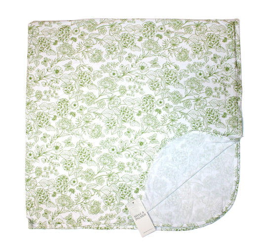 Shae & Palmer Botanical Collection baby blanket in Moss Green — soft bamboo fabric with a delicate floral print inspired by nature and designed for cozy comfort.