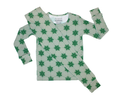 Shae & Palmer Starry Night toddler and kids pajamas in Evergreen — soft bamboo holiday sleepwear featuring a subtle starry pattern for cozy winter nights