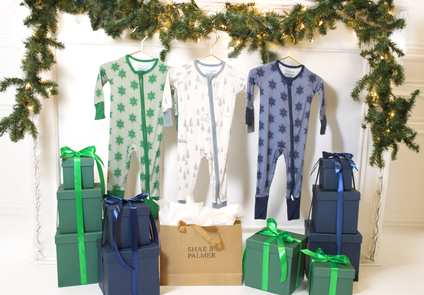 Baby in Winterdream bamboo pajamas from Shae & Palmer’s Holiday Collection — breathable, sustainable sleepwear inspired by winter wonderland style.