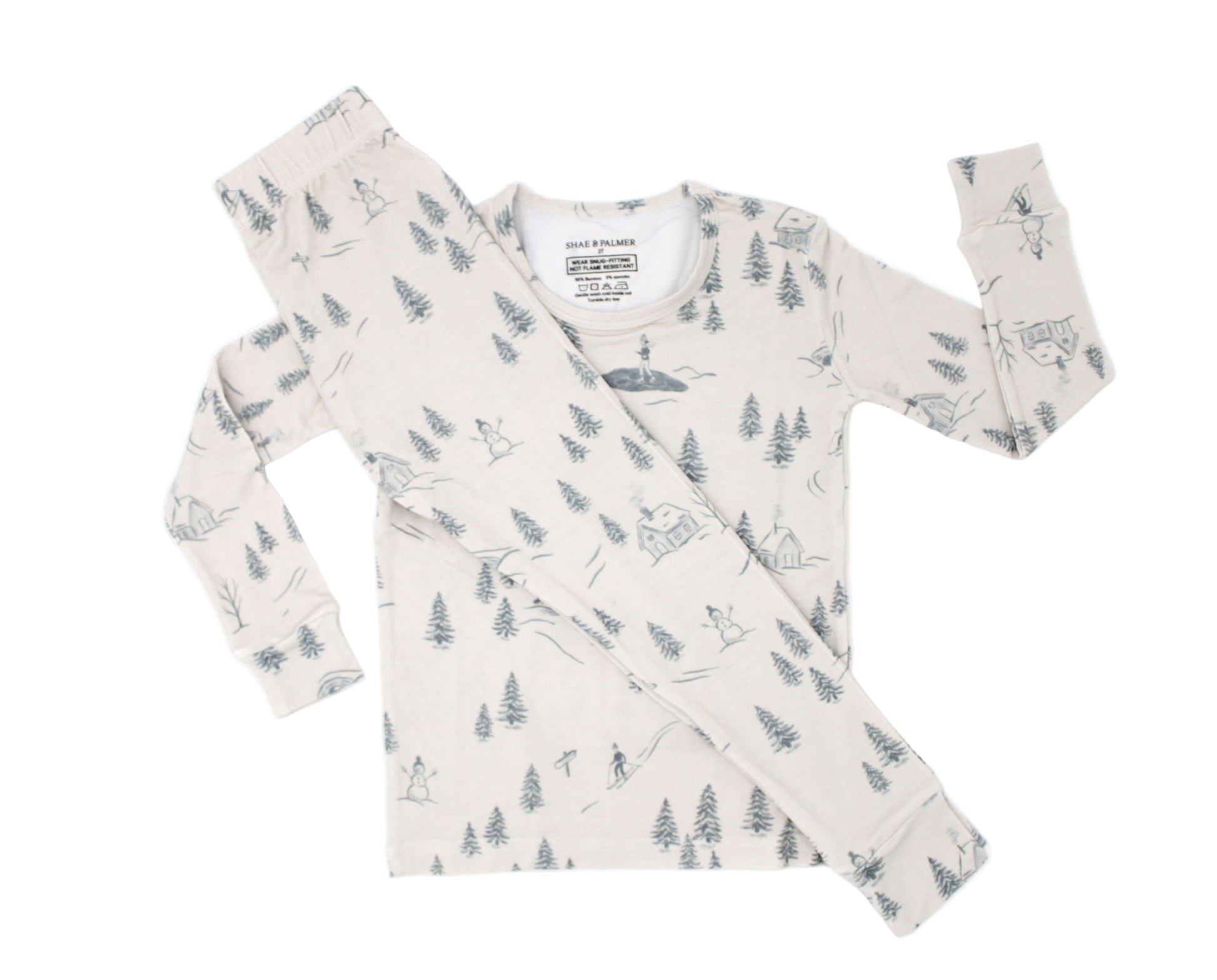 Shae & Palmer Winterdream toddler bamboo pajamas in Snow White — soft, breathable, and perfect for cozy winter nights and holiday mornings.