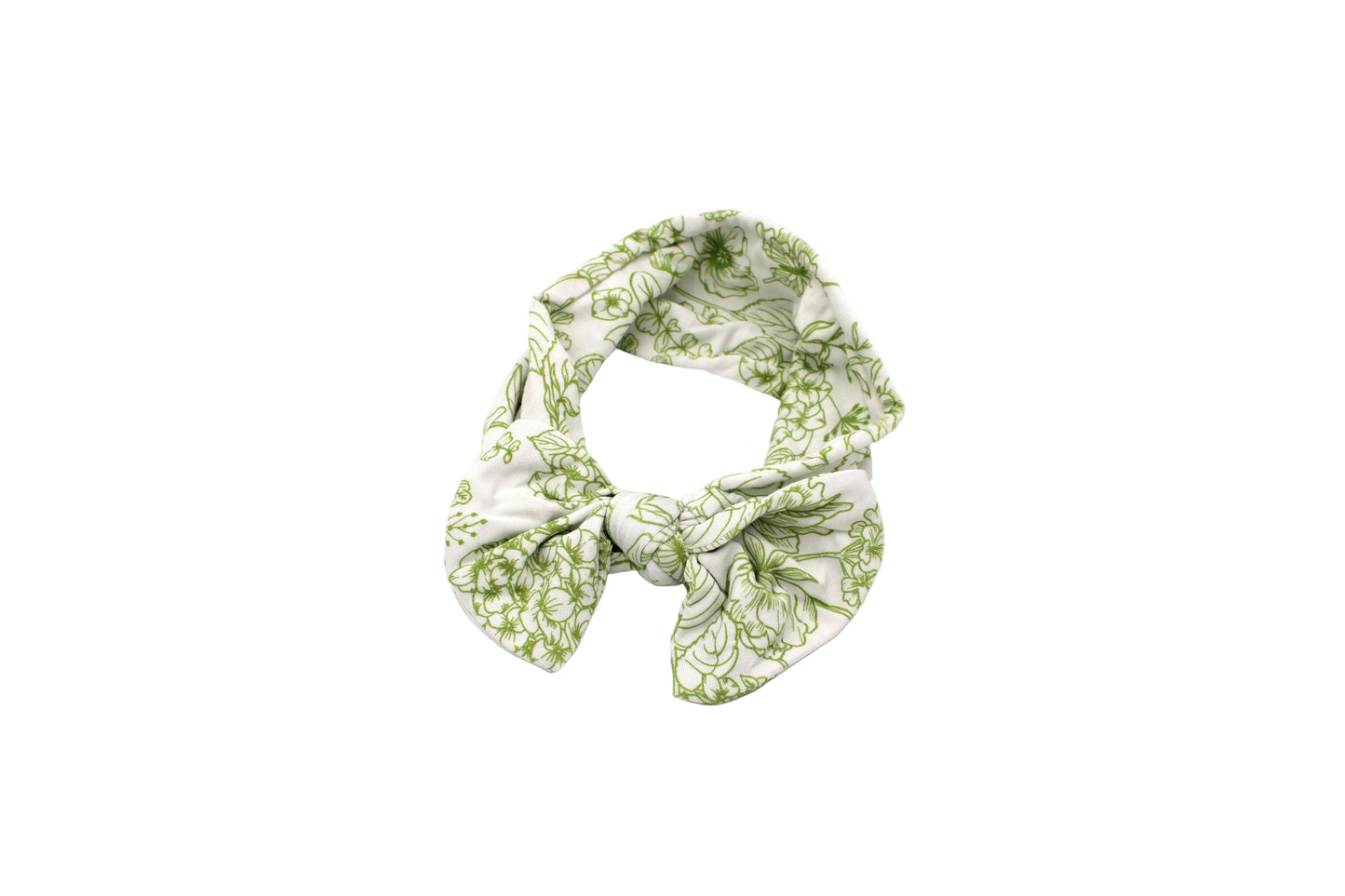 baby wearing Botanical Moss Green bamboo headband by Shae & Palmer, soft breathable floral accessory