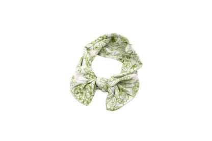 baby wearing Botanical Moss Green bamboo headband by Shae & Palmer, soft breathable floral accessory