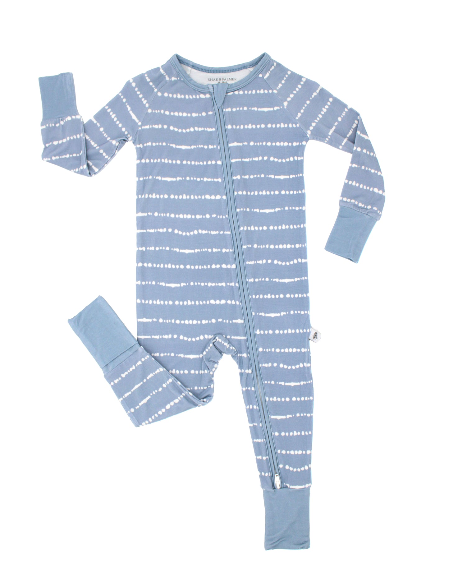 Blue Raspberry Stripe bamboo sleeper for babies featuring hand-painted blue stripes, a double zipper, and ultra-soft bamboo fabric for all-day comfort.