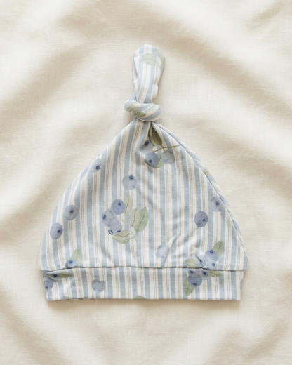 Blueberry Lane bamboo newborn baby hat in soft blue tones