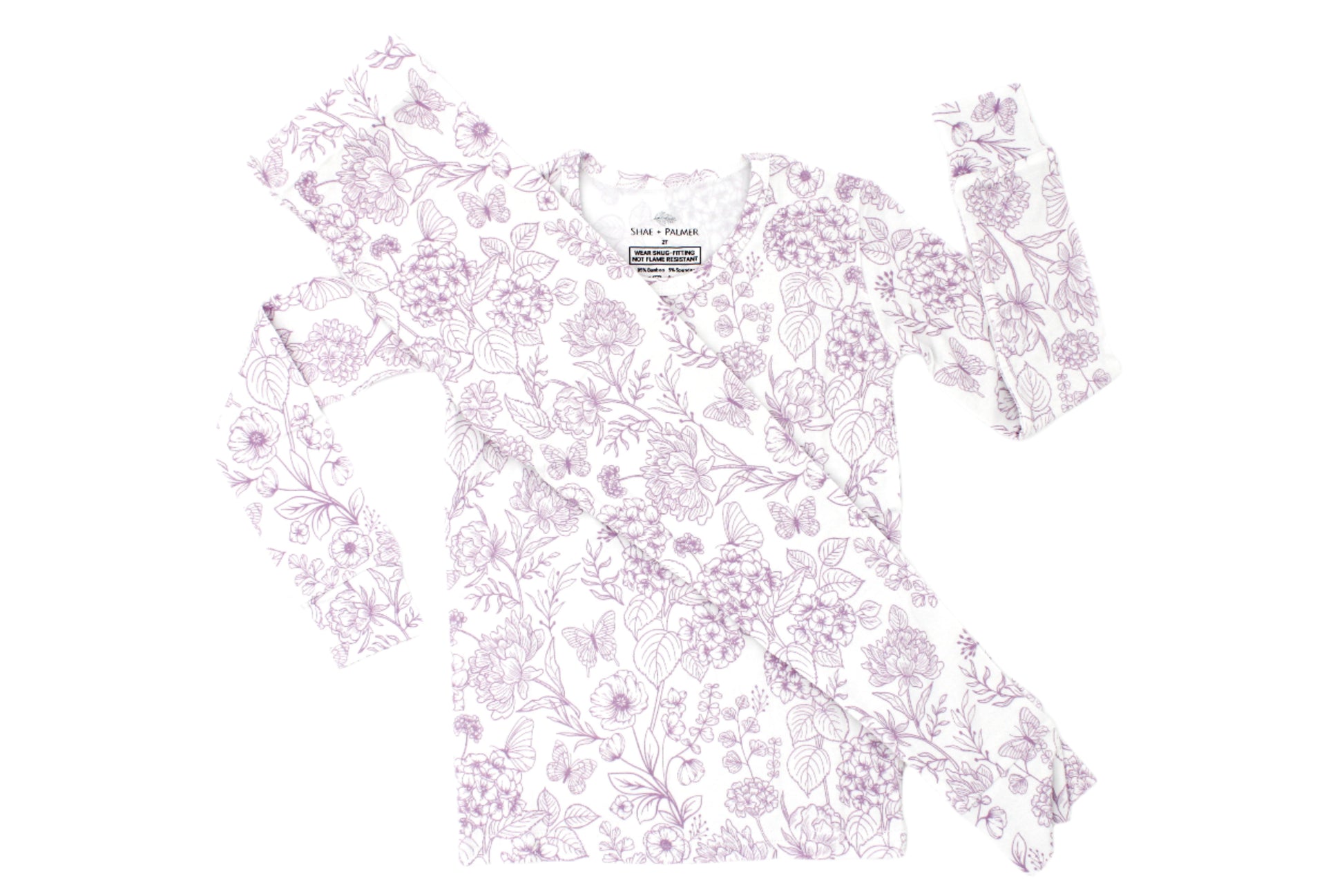 Shae & Palmer Botanical Collection, bamboo toddler pajamas in Amethyst purple floral print. Ultra-soft, breathable two-piece pajama set for baby and toddler girls, perfect for cozy sleep and all-day play.