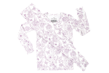 Shae & Palmer Botanical Collection, bamboo toddler pajamas in Amethyst purple floral print. Ultra-soft, breathable two-piece pajama set for baby and toddler girls, perfect for cozy sleep and all-day play.