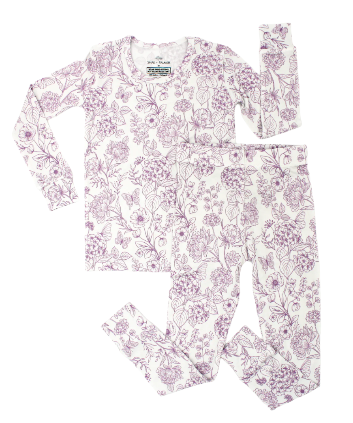 Shae & Palmer Botanical Collection — bamboo toddler pajamas in Amethyst purple floral print. Ultra-soft, breathable two-piece pajama set for baby and toddler girls, perfect for cozy sleep and all-day play.