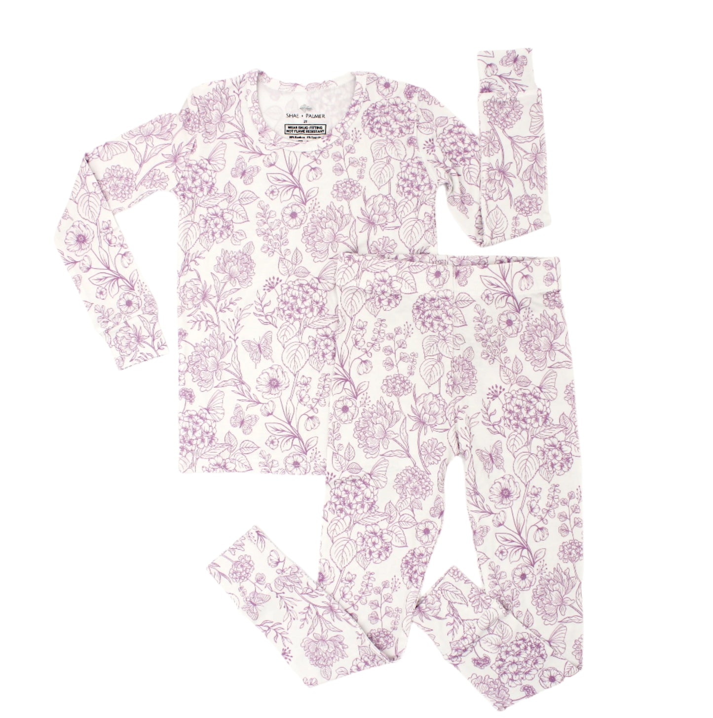 Botanical big kids bamboo pajamas by Shae & Palmer with delicate floral print, ultra-soft breathable two-piece set