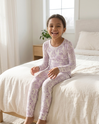 Soft stretchy waistband detail of Botanical big kids bamboo pajamas by Shae & Palmer, comfortable pull-on fit