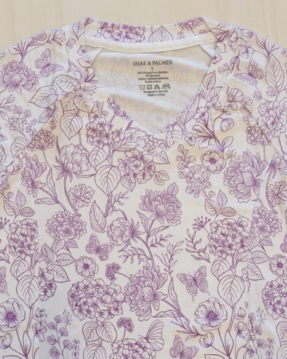 Botanical Lavender mommy and me pajamas featuring matching bamboo sleepwear