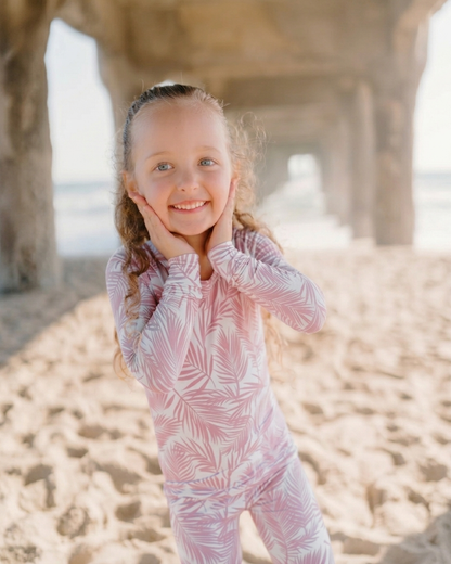 Cali Coastal bamboo pajamas featuring soft tropical palm leaves in a modern coastal-inspired print by Shae & Palmer