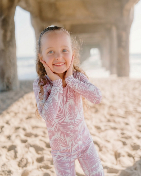 Cali Coastal bamboo pajamas featuring soft tropical palm leaves in a modern coastal-inspired print by Shae & Palmer