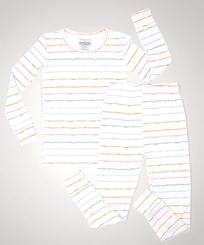 Confetti Stripe two-piece bamboo toddler pajama set featuring soft colorful stripes
