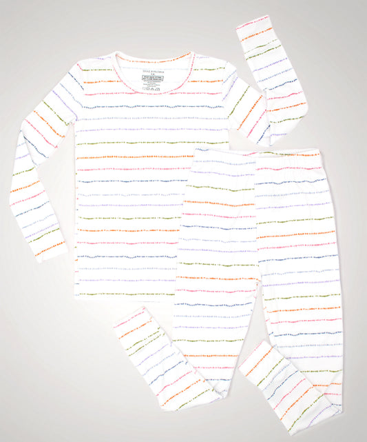 Confetti Stripe two-piece bamboo toddler pajama set featuring soft colorful stripes