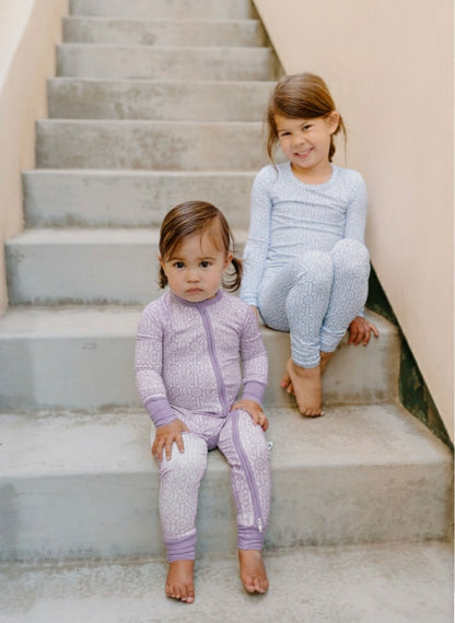Gemstone bamboo baby romper by Shae & Palmer with modern geometric print, ultra-soft breathable fabric, double zipper design