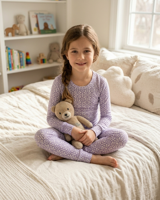 Gemstone big kids bamboo pajamas by Shae & Palmer with modern geometric print, ultra-soft breathable two-piece set