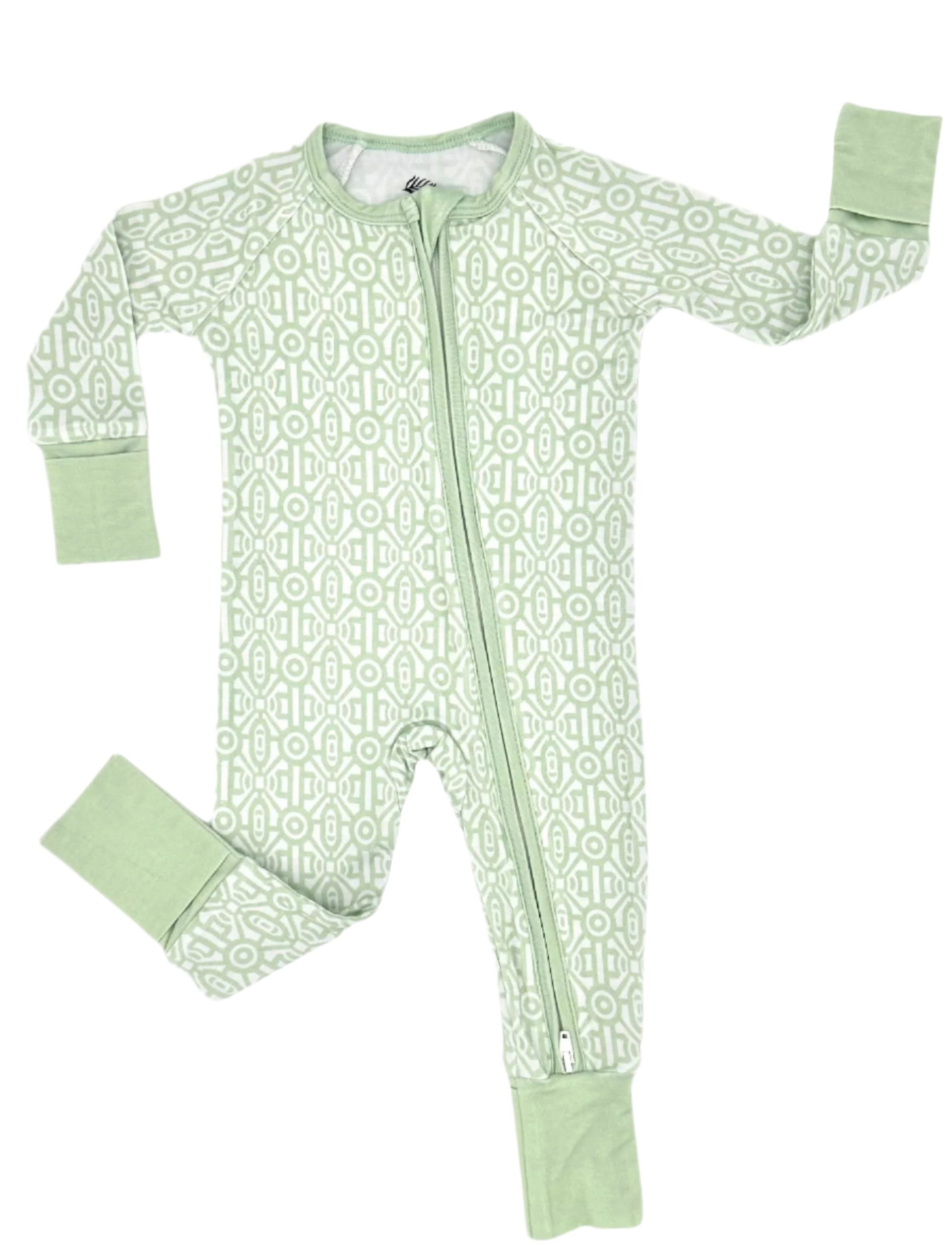 Shae & Palmer Gemstone Collection — bamboo baby zip rompers in colorful geometric prints like Lavender, Ocean Blue, and Rose Quartz. Ultra-soft, breathable pajamas with double zippers for easy changes, designed for stylish baby sleep and play