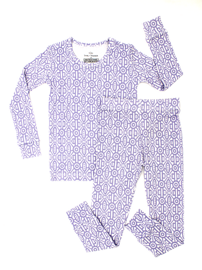 Shae & Palmer Gemstone Collection kids two-piece bamboo pajama set in lavender, featuring sustainable fabric, a soft gemstone-inspired design, and a cozy modern fit for toddlers and young children.
