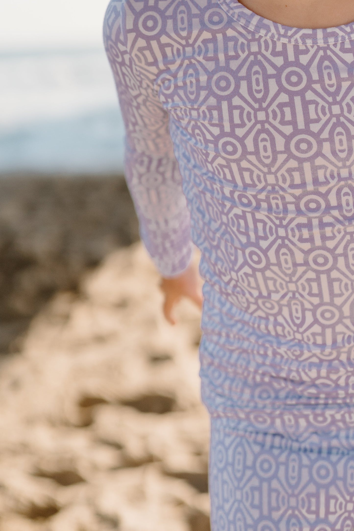 Shae & Palmer Gemstone Collection — bamboo toddler pajamas in lavender geometric print. Soft, breathable two-piece sleepwear set for baby and toddler girls, designed for comfort and style.