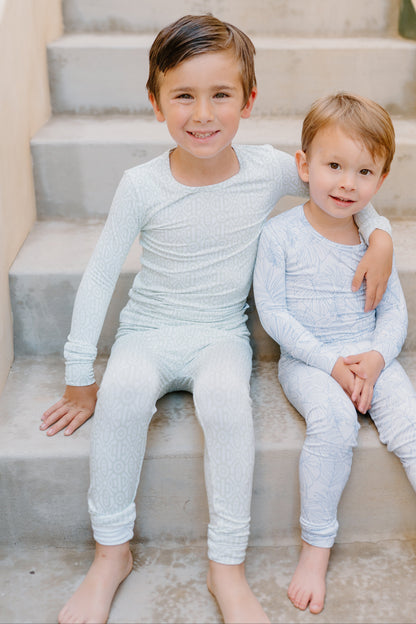 Colorful bamboo toddler pajamas with gemstone-inspired geometric print — Shae & Palmer Gemstone Collection, soft and breathable sleepwear for stylish babies and toddlers.