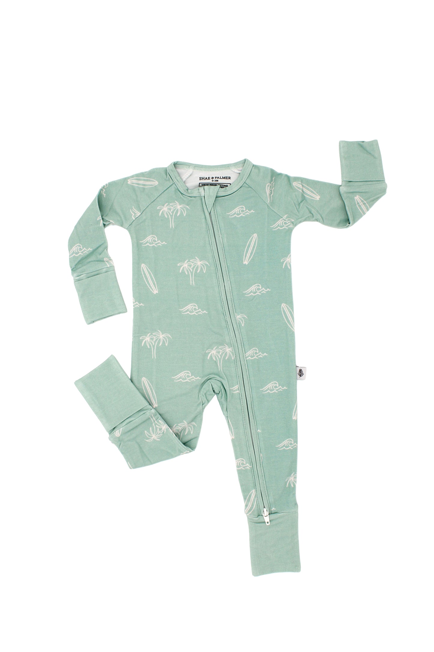 Surfside Dream bamboo baby sleeper by Shae & Palmer featuring a soft beach-inspired print, fold-over footies, and ultra-soft stretchy bamboo fabric.