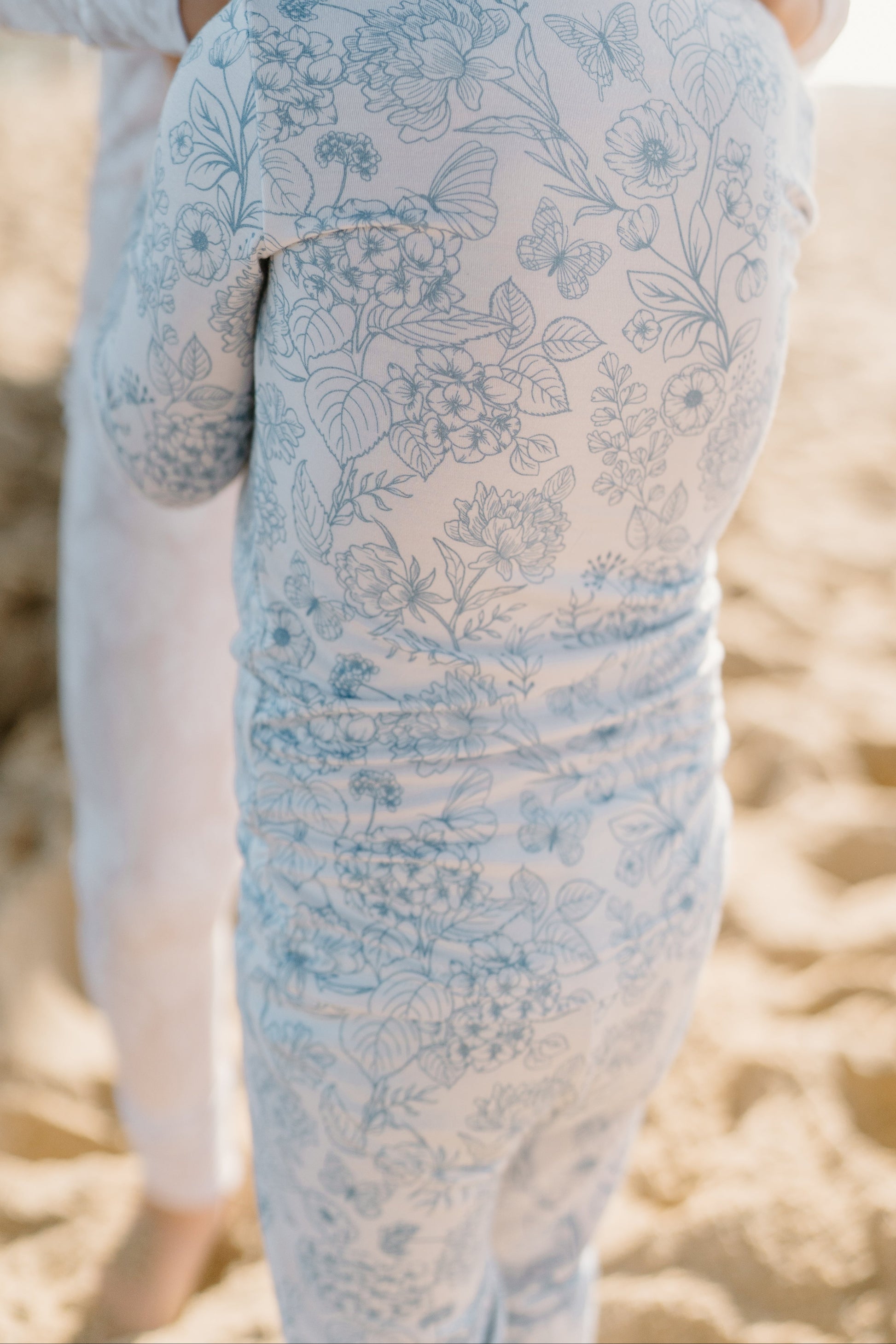 Luxury bamboo baby, toddler and kids pajamas in the Botanical Blue print by Shae & Palmer, made for comfort, breathability, and sustainable baby sleepwear.