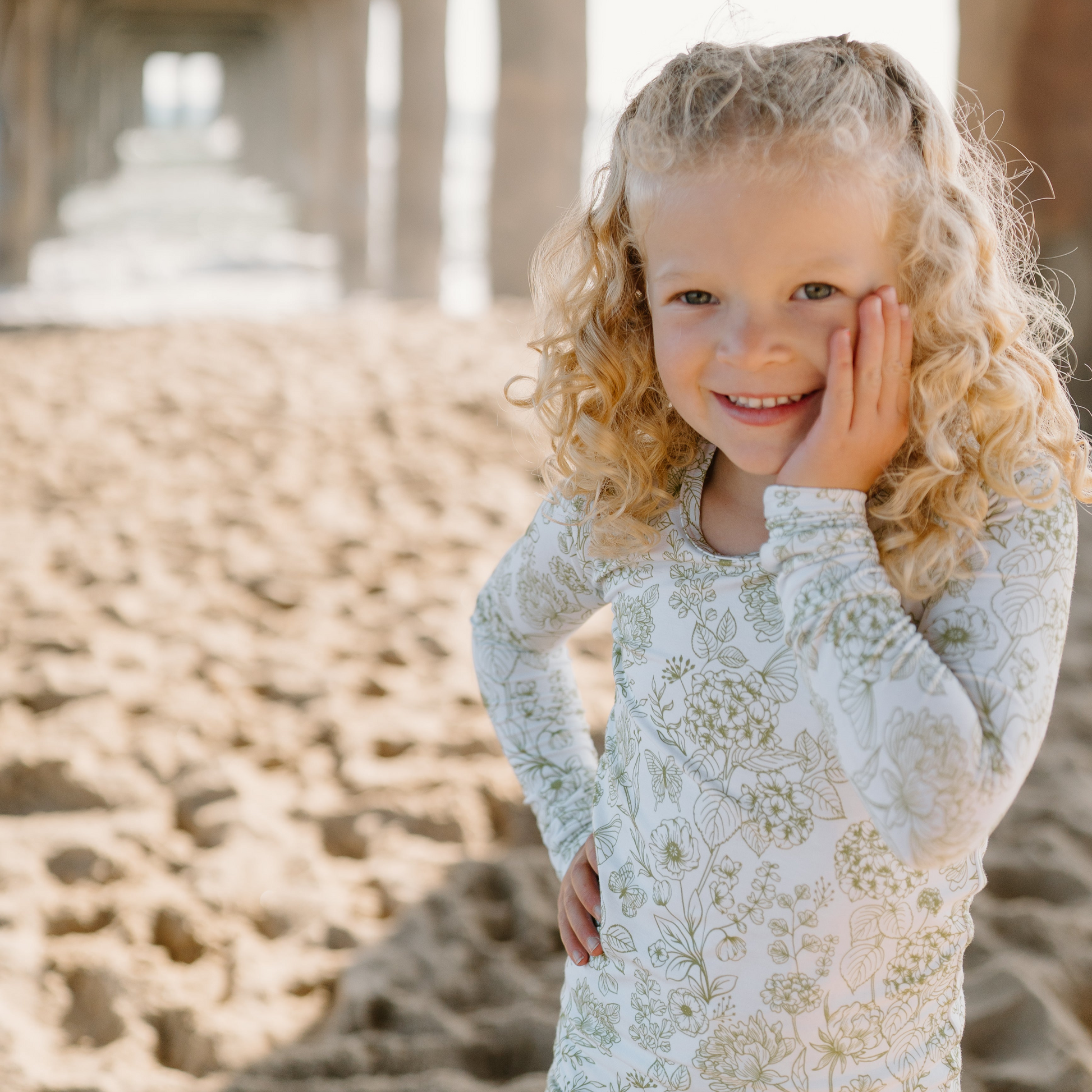 Eco-friendly two-piece bamboo pajamas for babies and toddlers in Botanical Moss Green, designed by Shae & Palmer with a timeless floral pattern, lightweight stretch fabric, and a cozy yet stylish fit.
