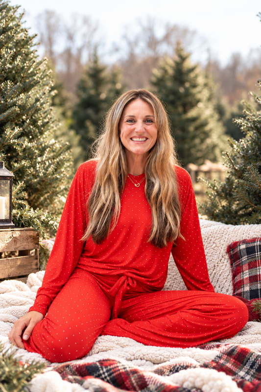 Women's Ruby Dot red Christmas pajamas, soft bamboo holiday matching sleepwear