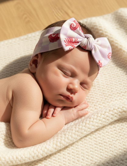 Seahorse Splash bamboo baby bow headband by Shae & Palmer made from ultra-soft breathable bamboo fabric