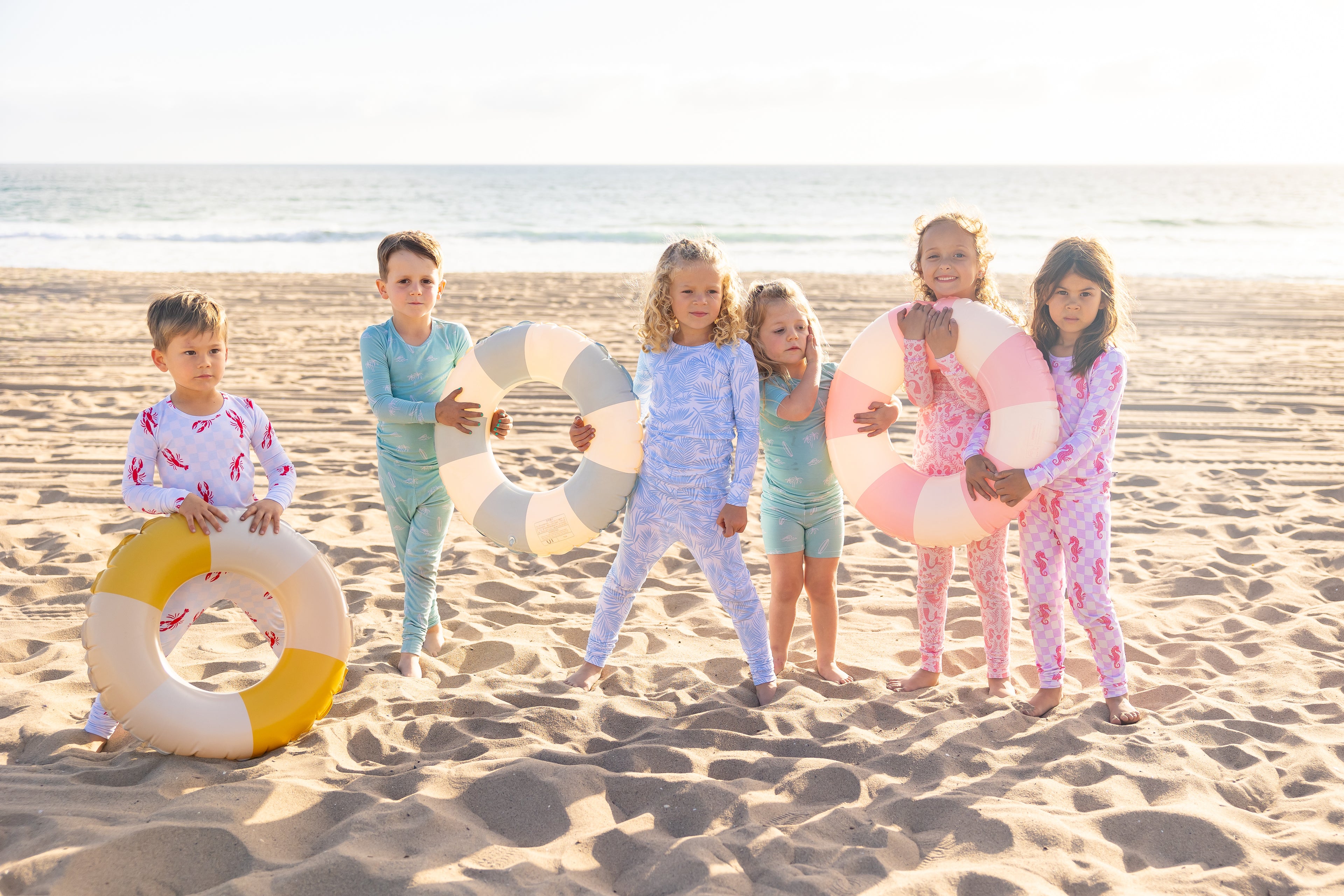 Full lineup of Shae & Palmer bamboo pajama collections featuring elevated prints and buttery-soft bamboo fabric for babies and kids