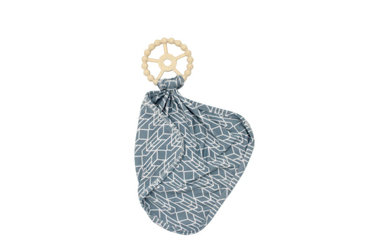 Shae & Palmer Runway bamboo baby lovey with pacifier holder featuring a modern ge