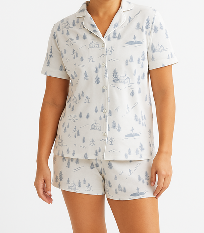 Shae & Palmer women’s bamboo pajama set — luxury, breathable sleepwear featuring a short-sleeve button-up top and matching shorts for effortless comfort.