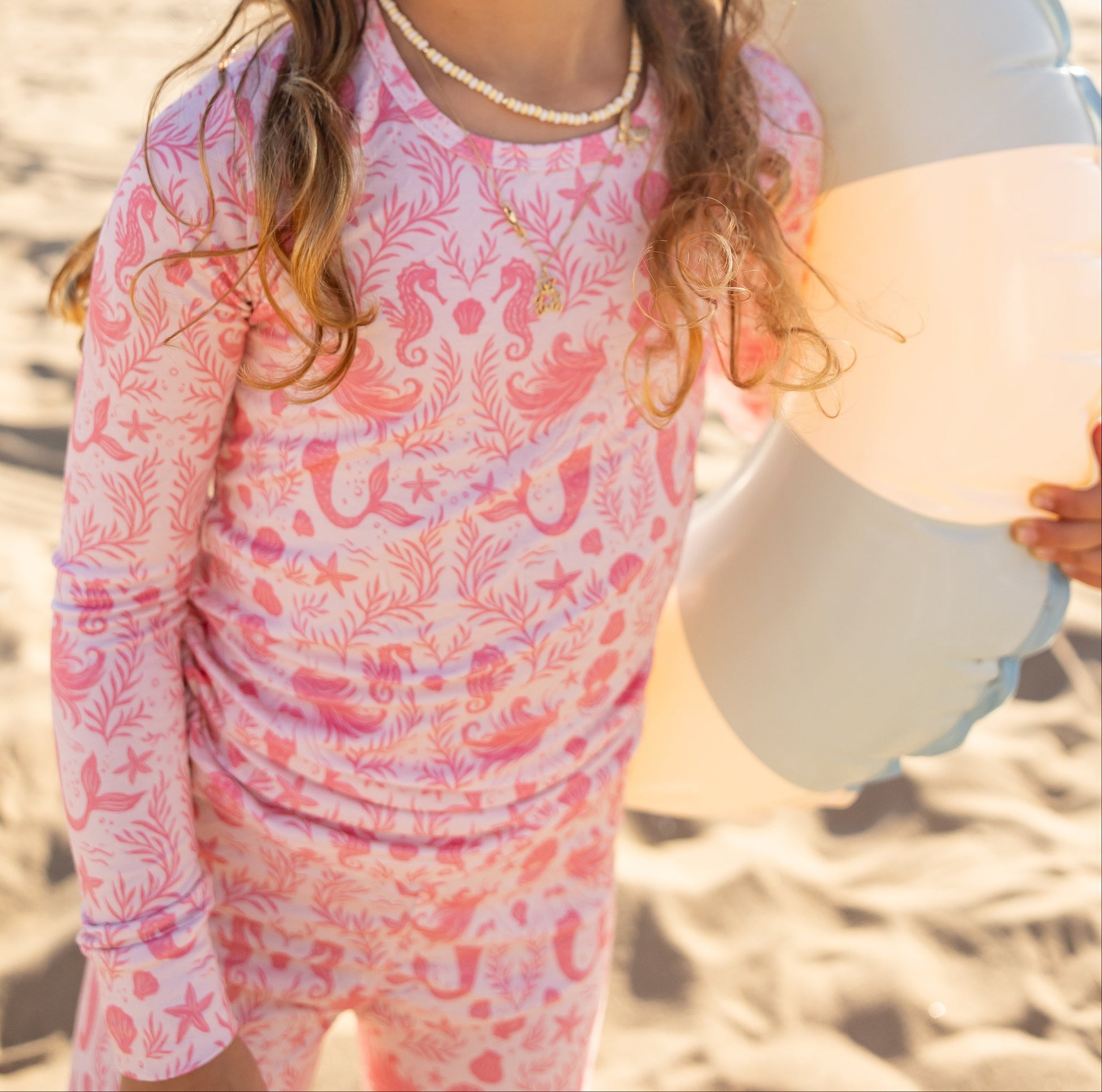 Coastal-inspired Mermaid Cove bamboo pajama set for big kids made from ultra-soft breathable bamboo fabric