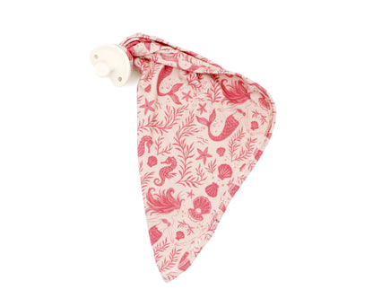 Shae & Palmer Mermaid Cove lovey made from ultra-soft bamboo fabric with attached loop for pacifier or teething toy.