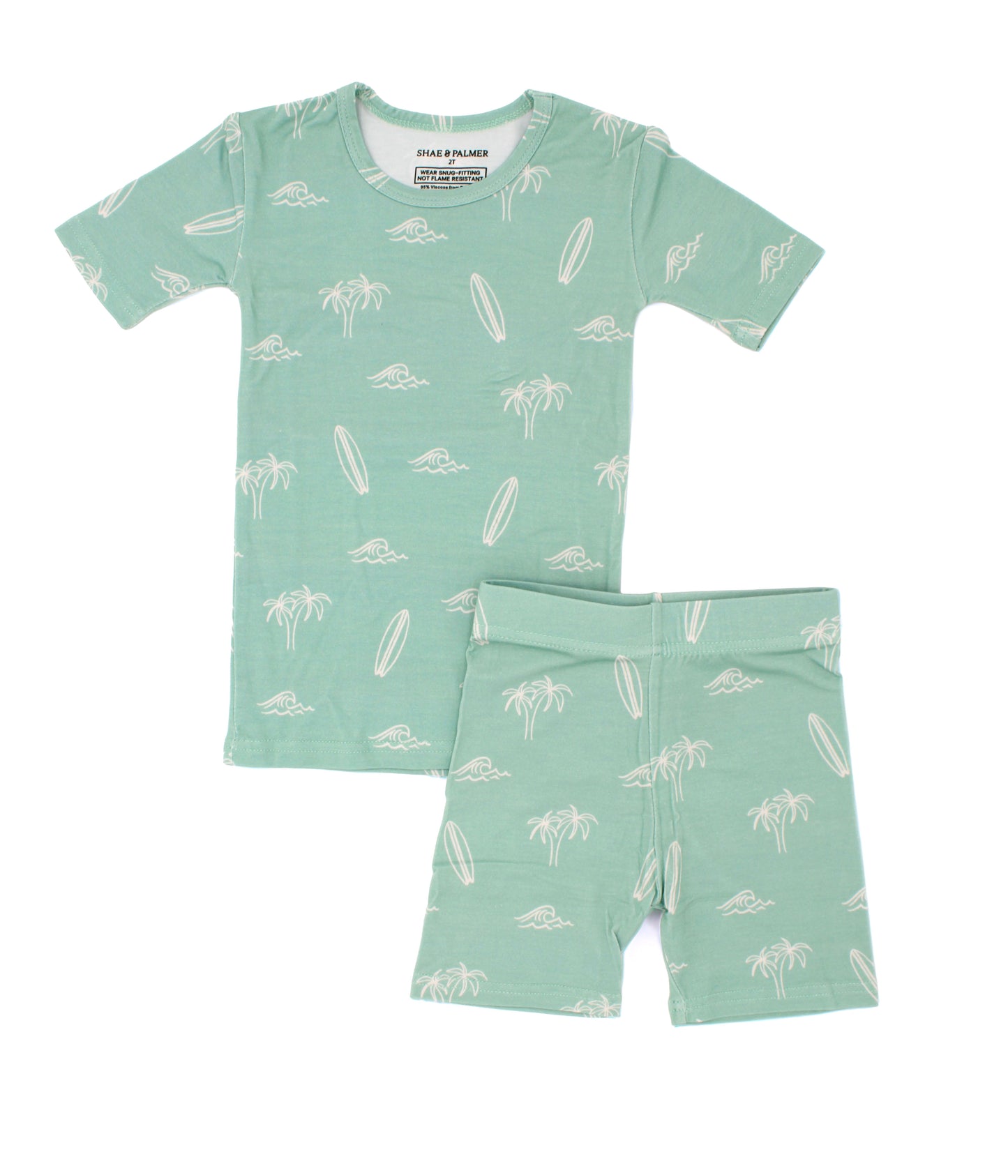 Toddler short sleeve and shorts bamboo pajama set in the Surfside Dreams print by Shae & Palmer with a relaxed beach-inspired design.