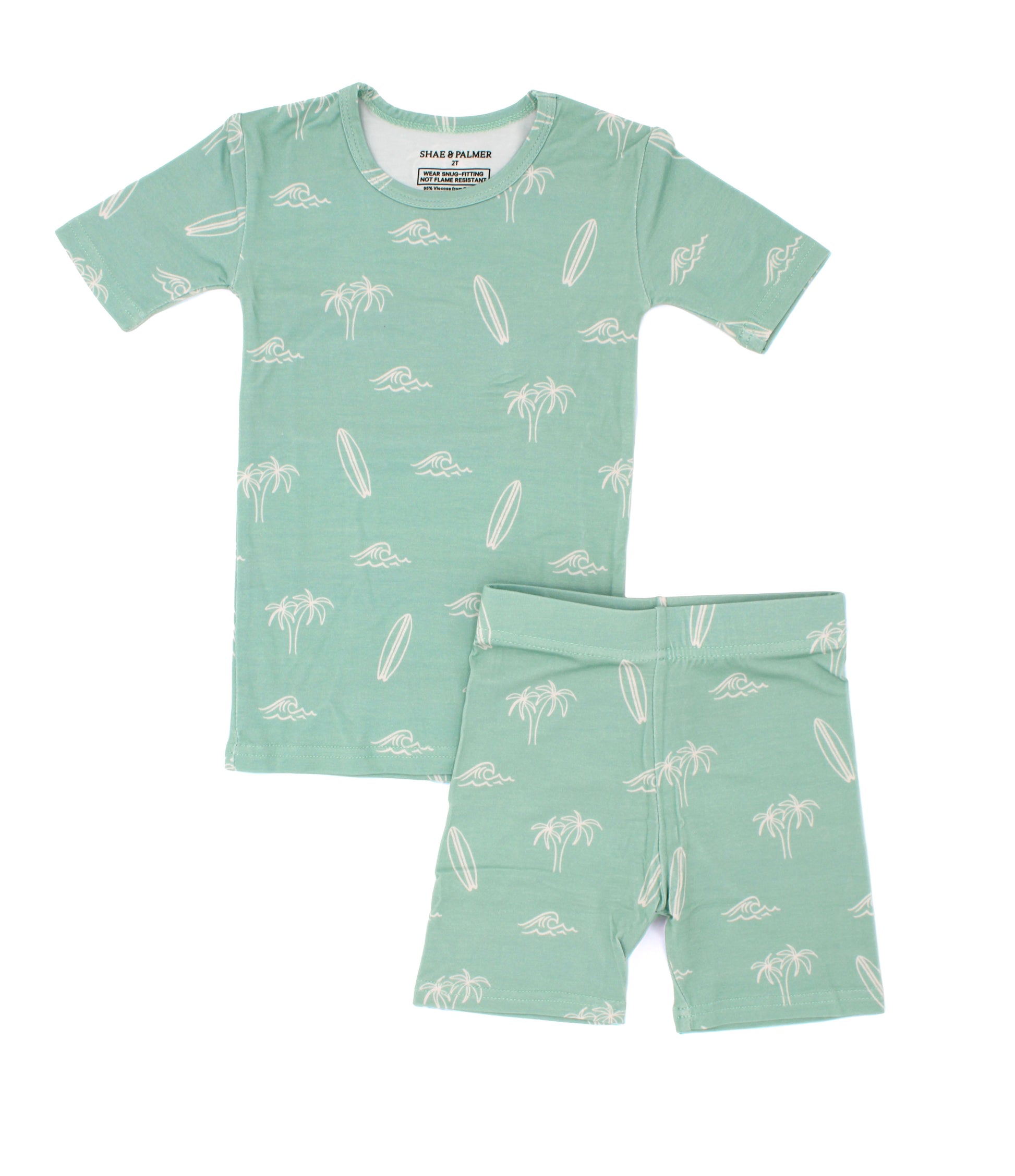 Toddler short sleeve and shorts bamboo pajama set in the Surfside Dreams print by Shae & Palmer with a relaxed beach-inspired design.