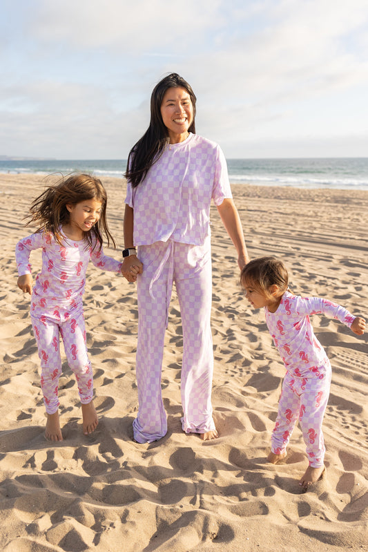 Women’s Splash bamboo pajama set in lavender by Shae & Palmer featuring a playful coastal print on buttery-soft, breathable bamboo fabric.