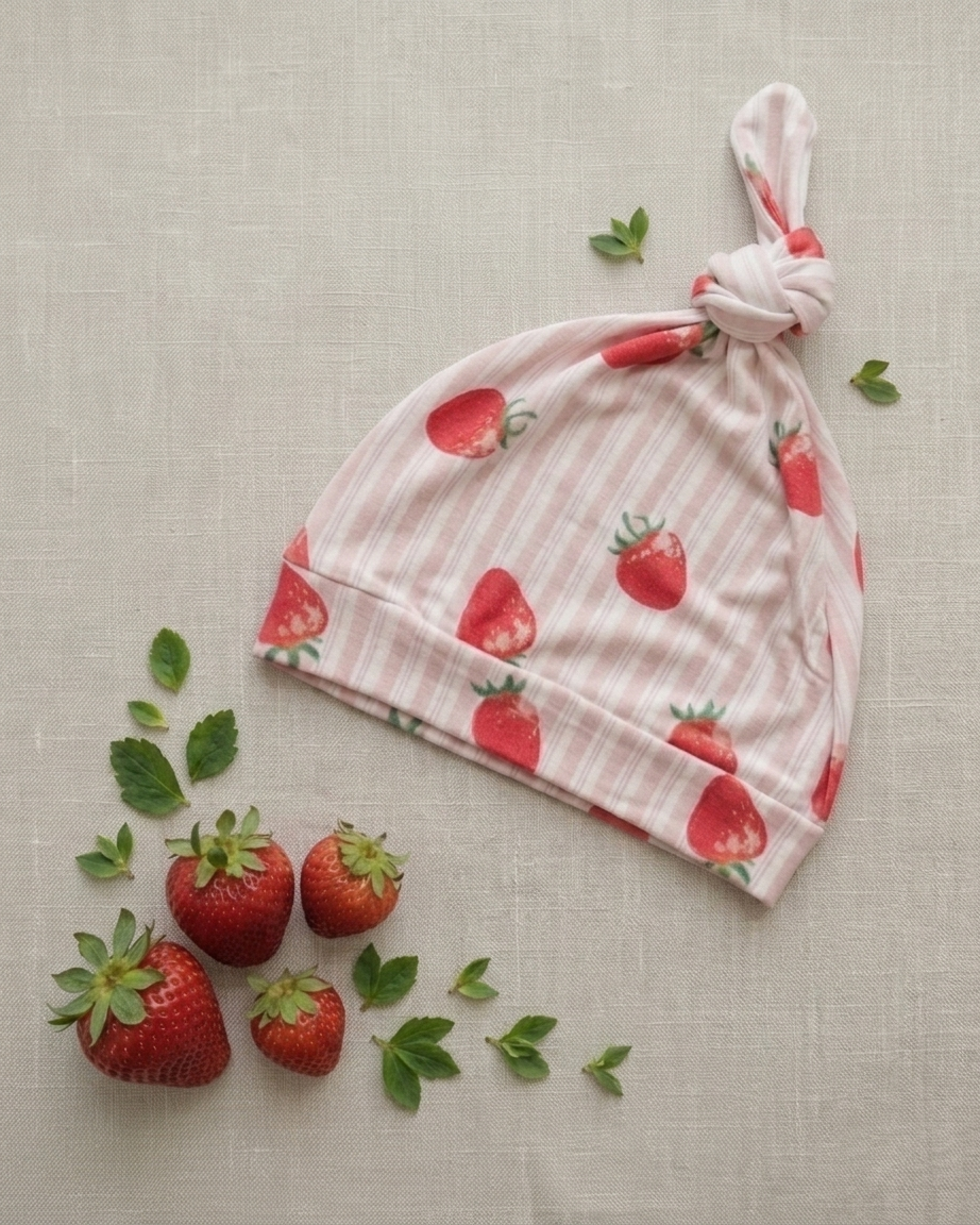Strawberry Fields bamboo baby hat for newborns by Shae & Palmer
