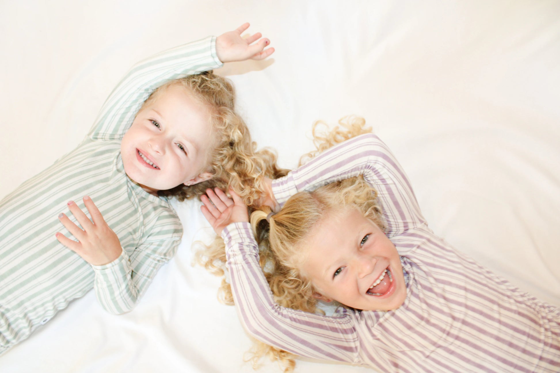 Shae & Palmer Studio Stripe Green Haze toddler two-piece bamboo pajama set, featuring a bold contemporary stripe design, eco-friendly materials, and a soft, breathable fit.