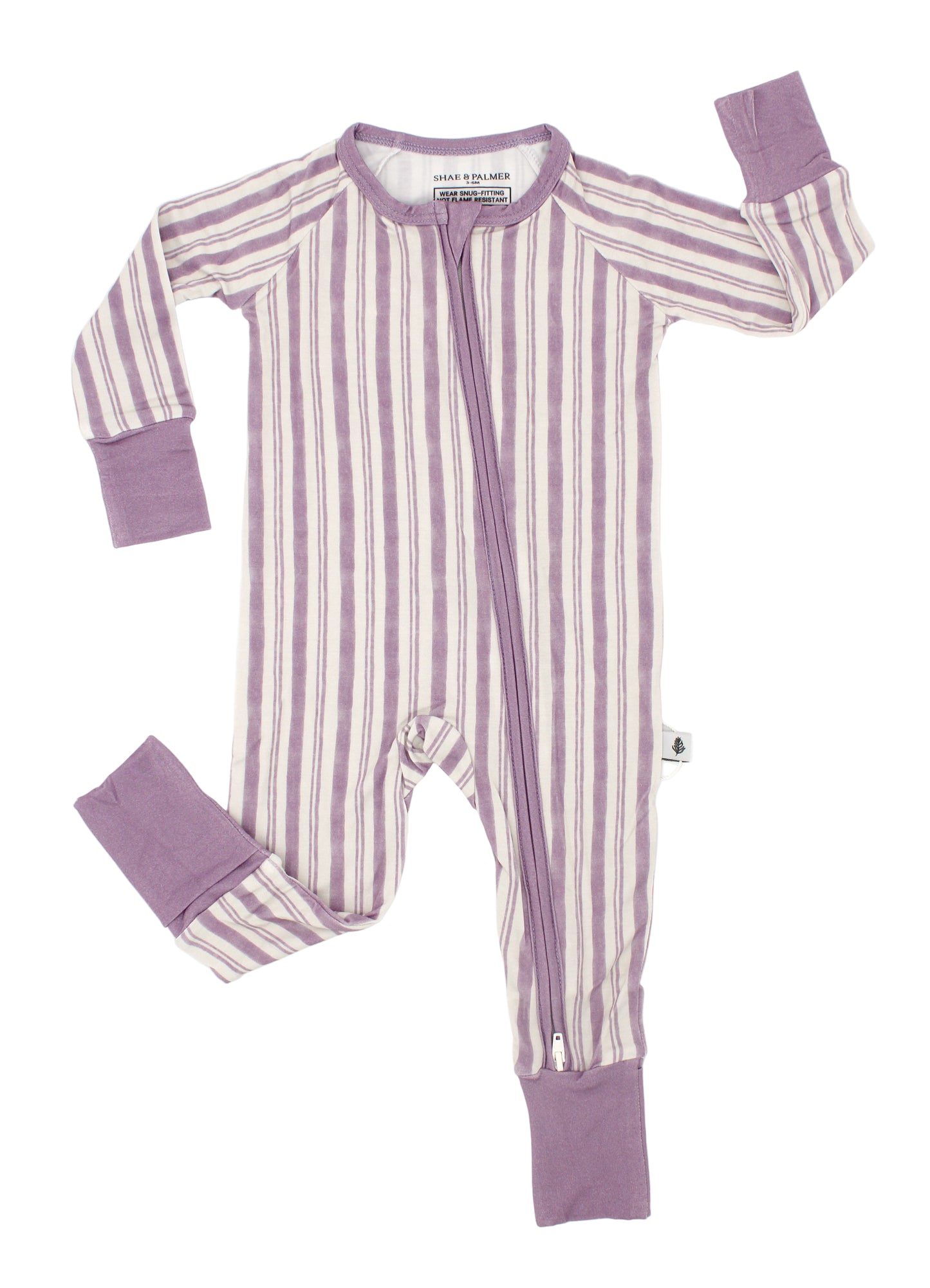 Shae & Palmer Studio Stripe Collection, bamboo toddler pajamas in Purple Haze. Ultra-soft, breathable zipper romper pajama set for baby, perfect for cozy sleep and all-day play.